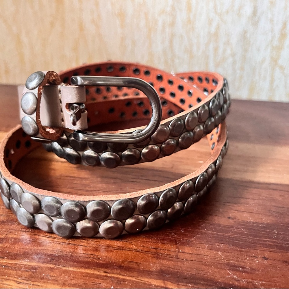 Sam Brown Silver studded genuine leather belt skinny statement